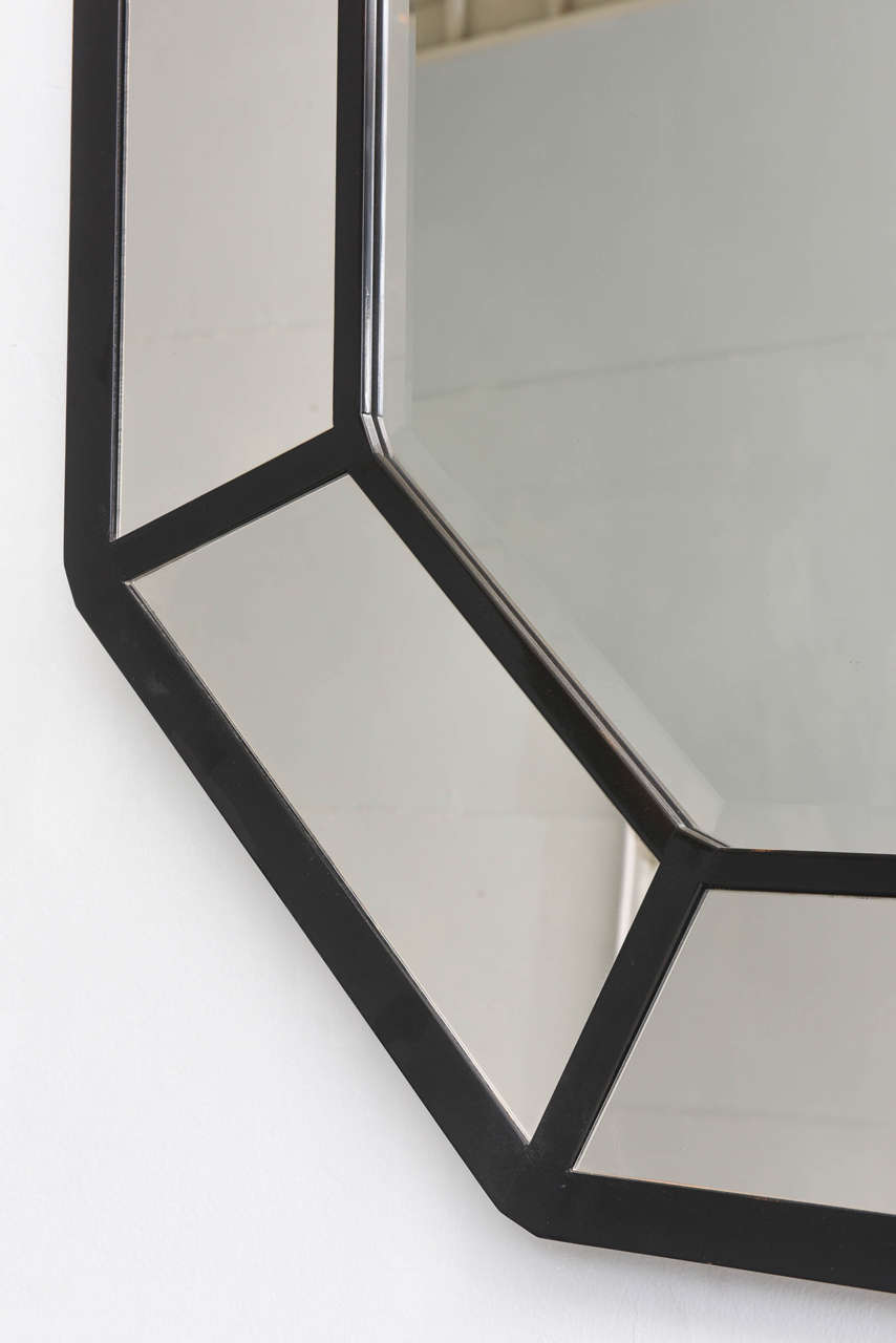Mid-Century Modern American Modern Black Lacquer Octagonal Mirror, Karl Springer