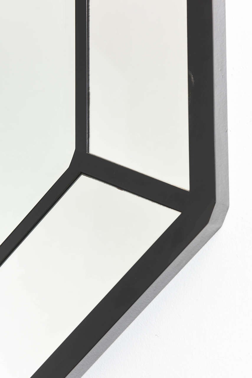 American Modern Black Lacquer Octagonal Mirror, Karl Springer In Excellent Condition In Hollywood, FL
