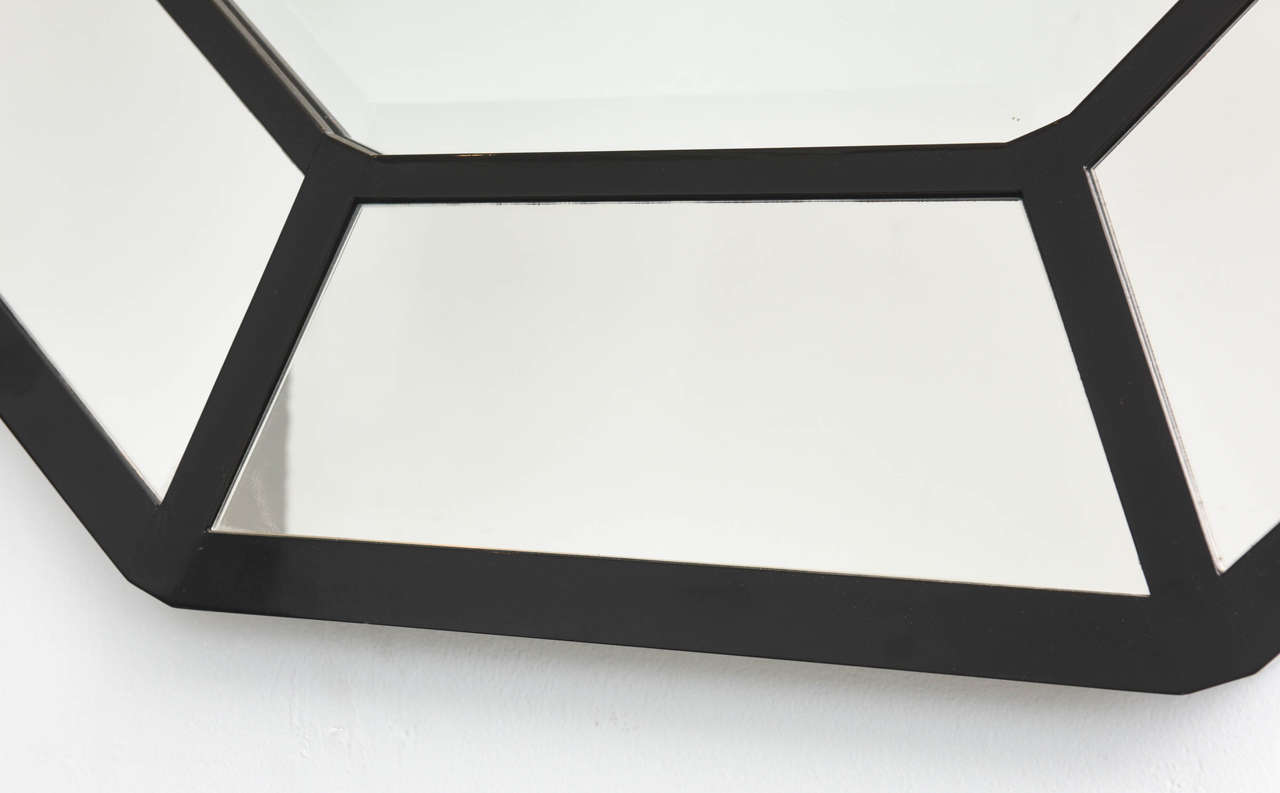 Late 20th Century American Modern Black Lacquer Octagonal Mirror, Karl Springer