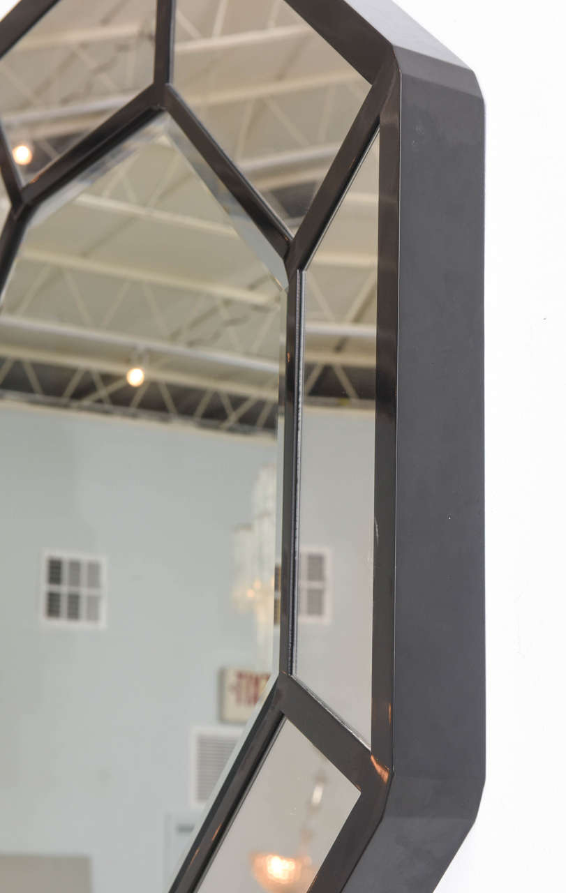 American Modern Black Lacquer Octagonal Mirror, Karl Springer 2