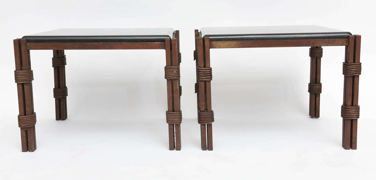 Mid-20th Century Pair of Mexican Modern Gilt and Painted Iron Marble-Top Tables by Arturo Pani For Sale