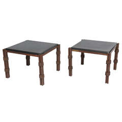 Pair of Mexican Modern Gilt and Painted Iron Marble-Top Tables by Arturo Pani