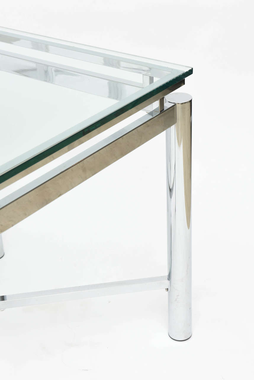 Mid-Century Modern Pair of American Modern Chrome and Glass Tables, DIA