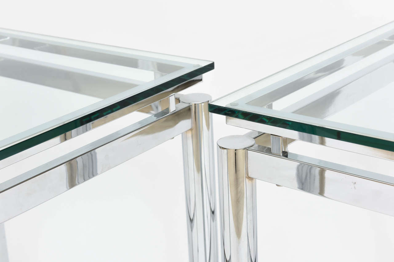 Pair of American Modern Chrome and Glass Tables, DIA In Excellent Condition In Hollywood, FL