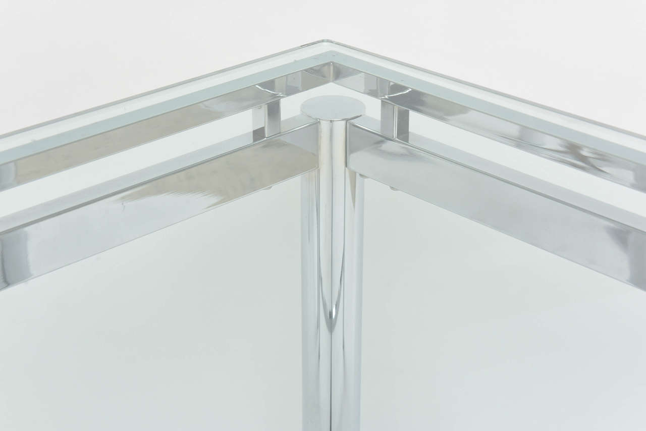 Pair of American Modern Chrome and Glass Tables, DIA 4