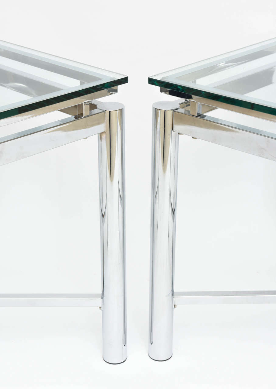 Pair of American Modern Chrome and Glass Tables, DIA 5