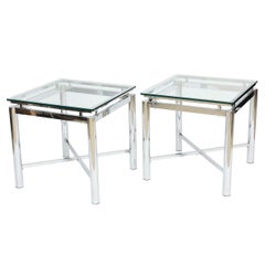 Pair of American Modern Chrome and Glass Tables, DIA