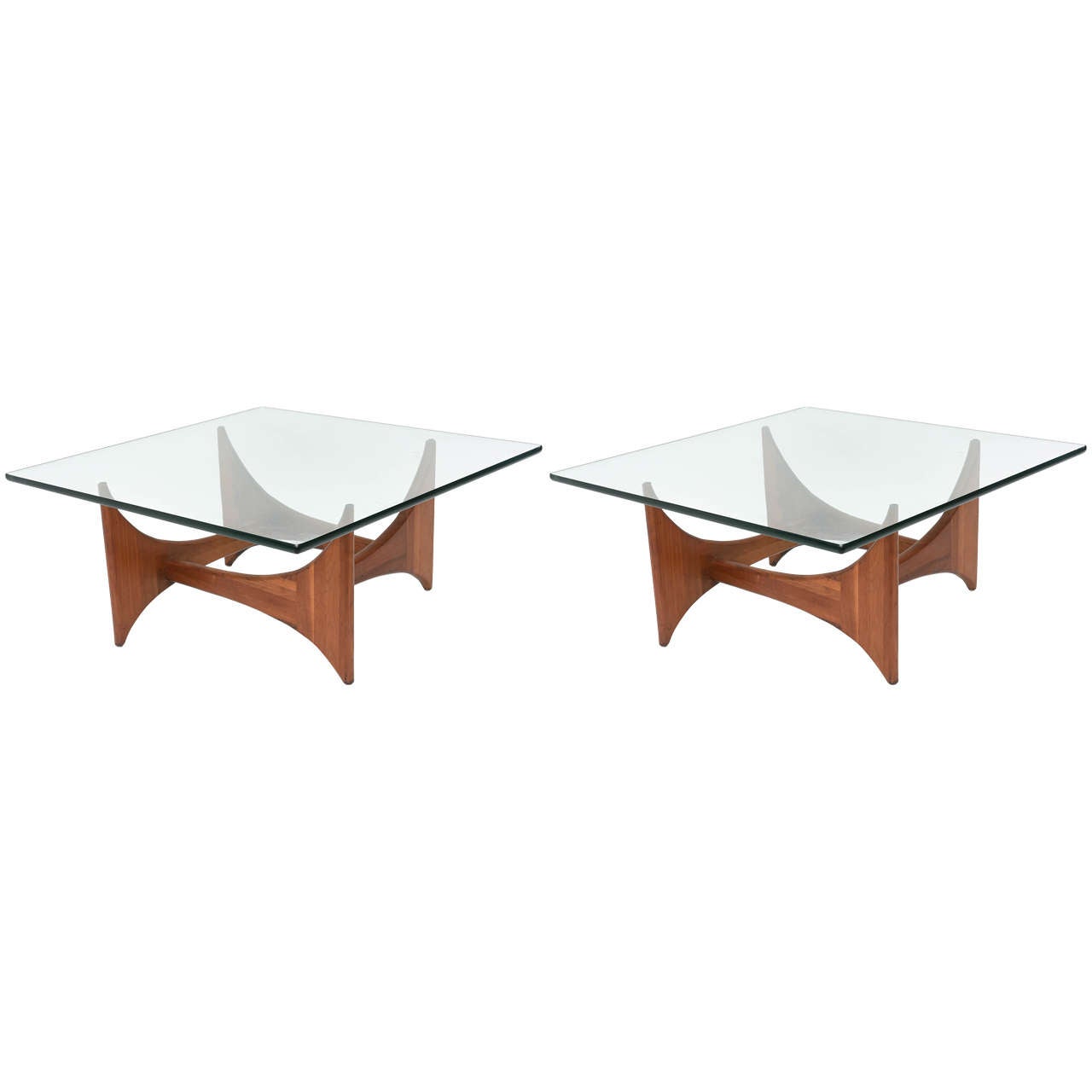 American Modern Pair of Walnut and Glass Low Tables by Adrian Pearsall