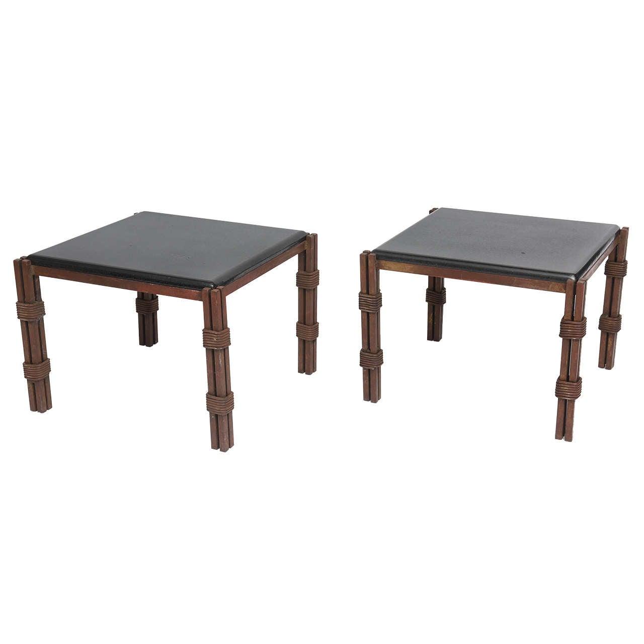 Pair of Mexican Modern Gilt and Painted Iron MarbleTop Tables by