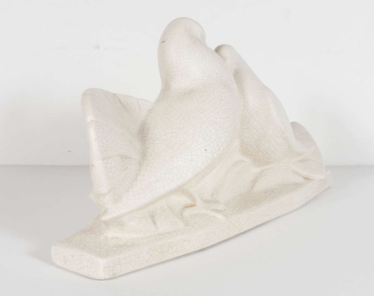 Exquisite Art Deco Crackle Ceramic Doves Sculpture by Dax 2