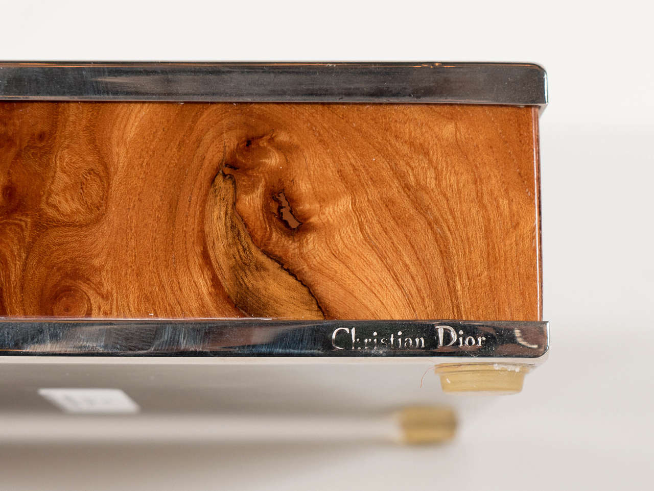 French Gorgeous Christian Dior Silver Plated and Burled Carpathian Elm Ashtray