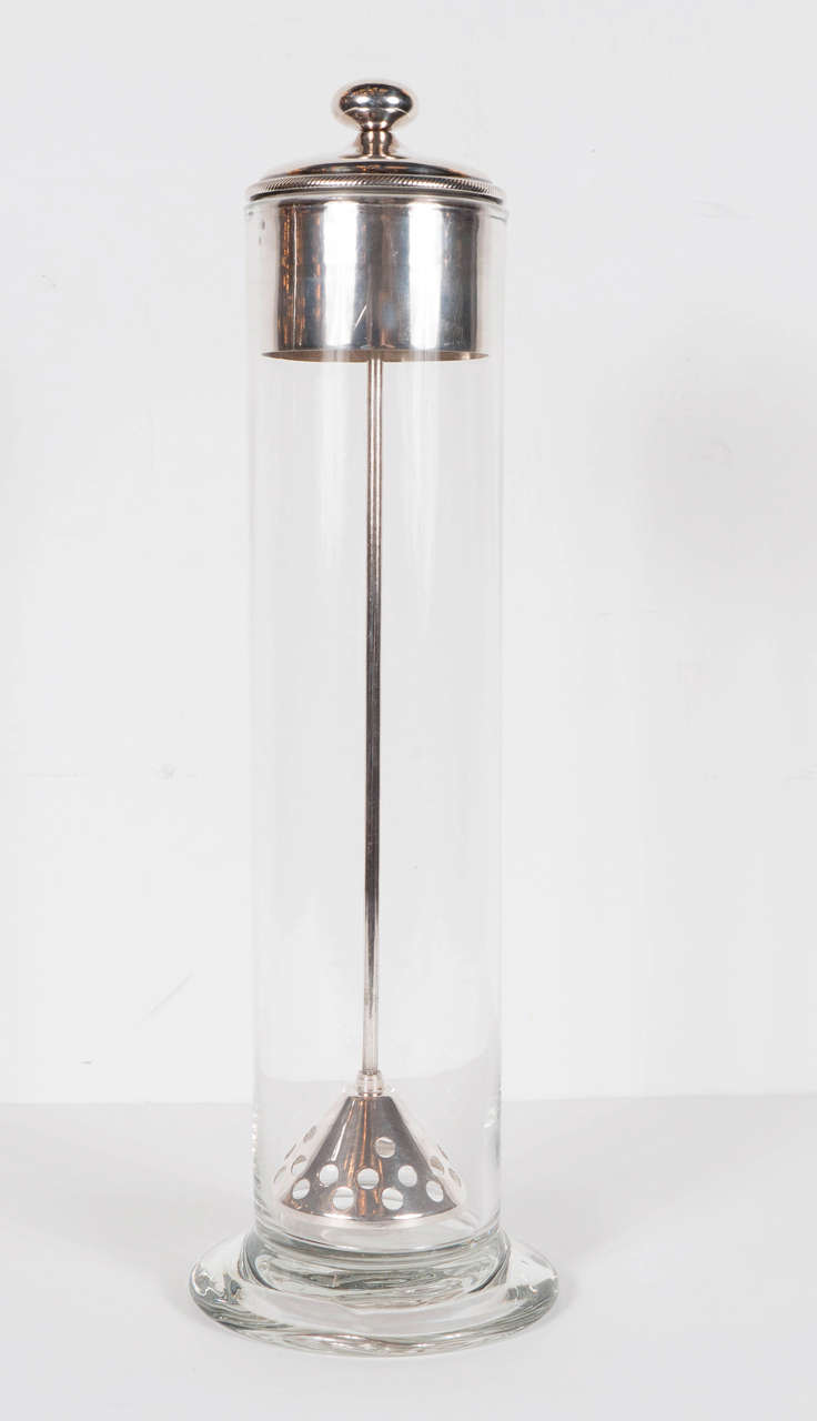 Exceptional and Rare Drinks Press in Glass and Silver Plate by Hermès