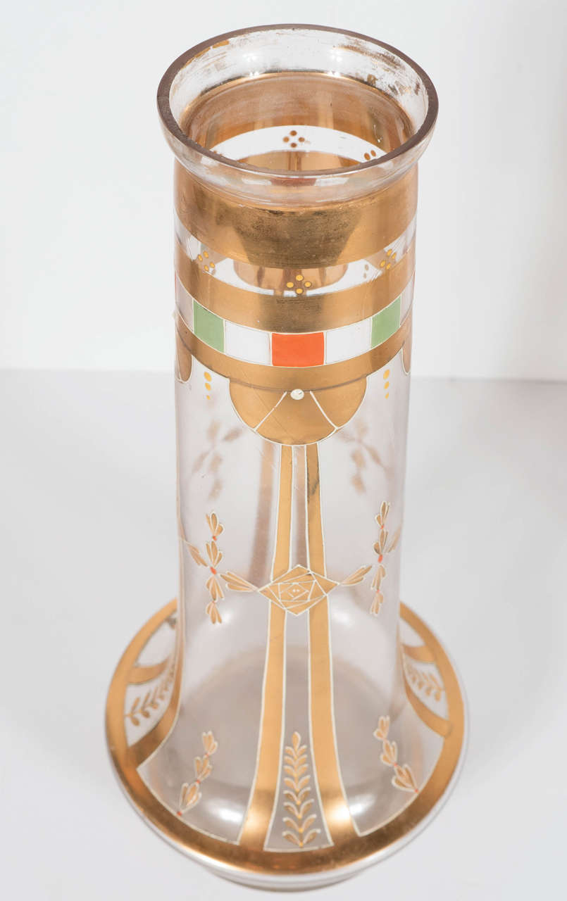 Exquisite Pair of Art Deco Glass Vases with 24-Karat Gold Relief Decoration 1