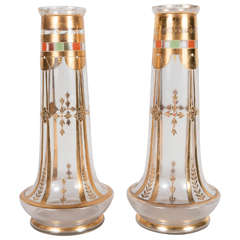 Exquisite Pair of Art Deco Glass Vases with 24-Karat Gold Relief Decoration 8