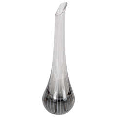 Mid-Century Modern Smoked Grey Hand Blown Glass Teardrop Form Swedish Vase