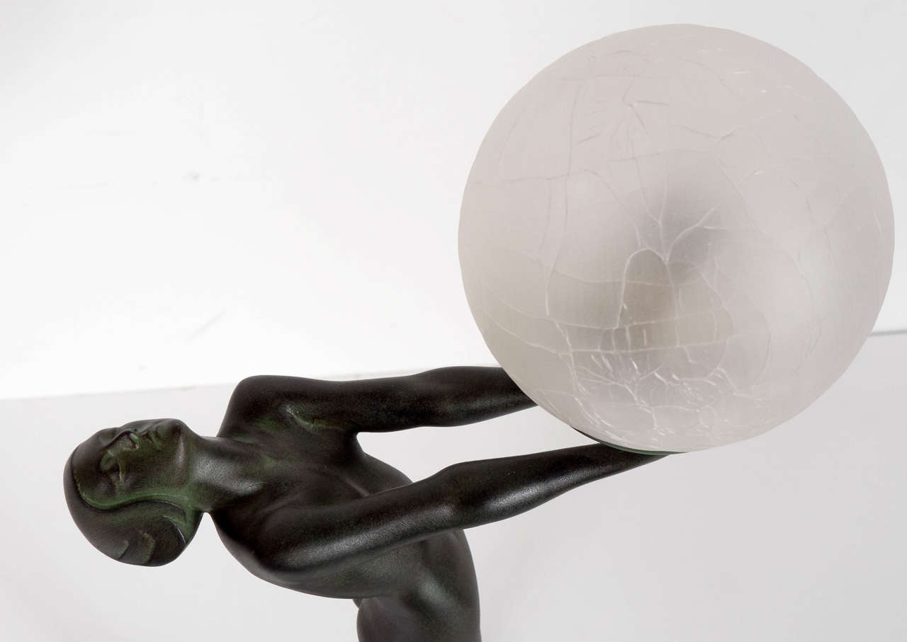 French Stunning Art Deco Bronze and Marble Lamp 