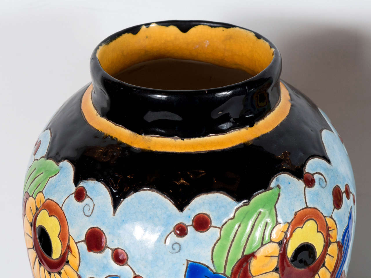 Mid-20th Century Exquisite Pair of Art Deco Hand-Painted Ceramic Vases by Keramis