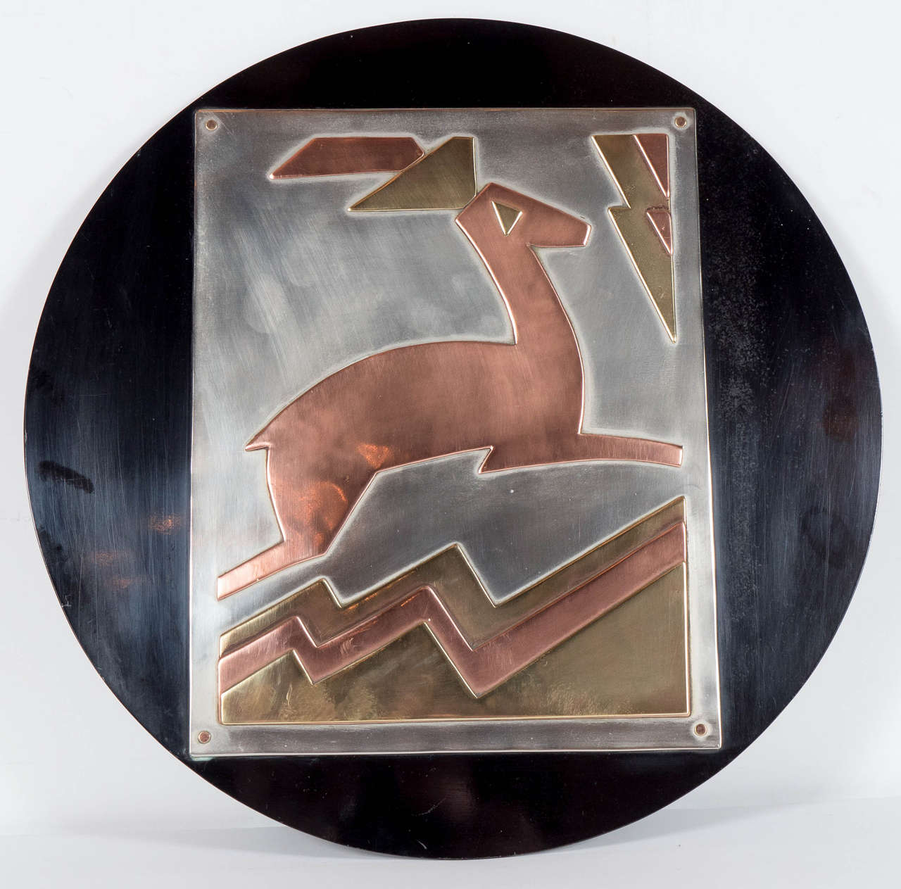 Art Deco Machine Age Plaque of Leaping Gazelle by Bernard W. Fisher