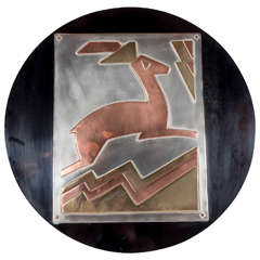 Art Deco Machine Age Plaque of Leaping Gazelle by Bernard W. Fisher