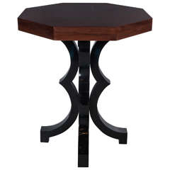 Art Deco Sculptural Octagonal Pedestal Table in Walnut & Black Lacquer
