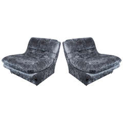 Pair of Slipper Lounge Chairs in Smoked Pewter Velvet in the Manner of Kagan