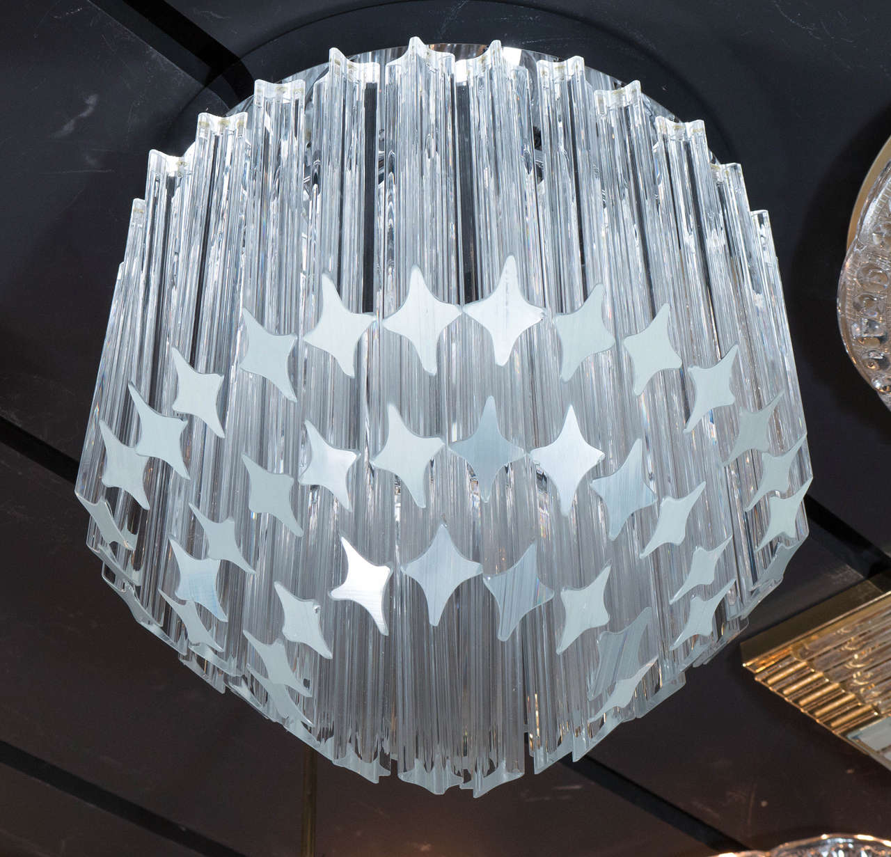 Mid-Century Modernist Three-Tier Triedre Cut Camer Flush Mount Chandelier