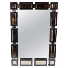 Mid-Century Modernist Mirror with Black Mirrored Border