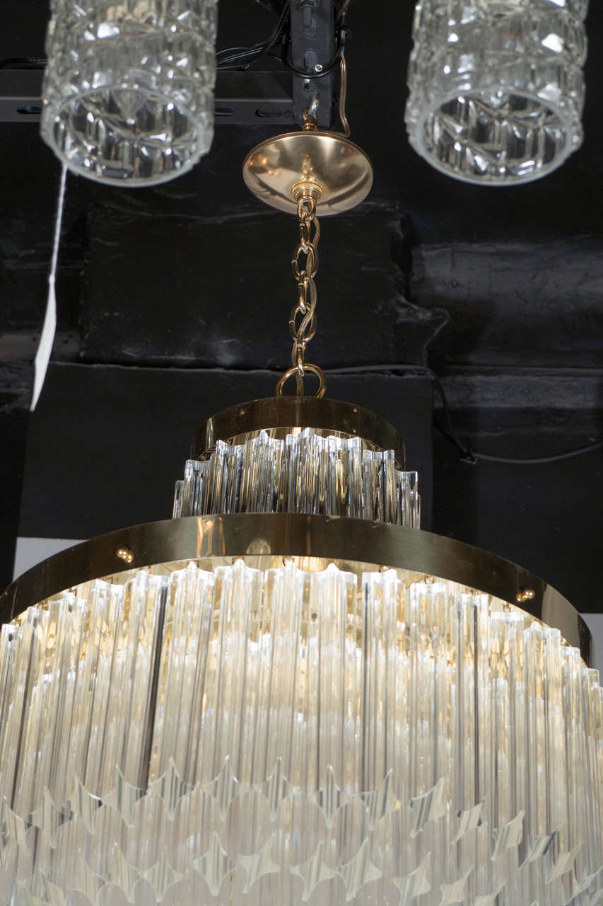 Late 20th Century Mid-Century Modernist Cut Crystal Triedre Camer Chandelier with Brass Fittings