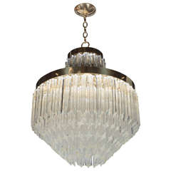 Mid-Century Modernist Cut Crystal Triedre Camer Chandelier with Brass Fittings