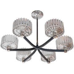 Mid-Century Modernist Six-Arm Chandelier with Frosted Glass Shades