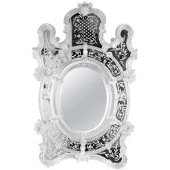 Exquisite Murano Venetian Mirror with Stylized Floral and Foliage Appliques