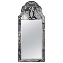 1940s Hollywood Scroll Design Mirror with Reverse Etched Detailing