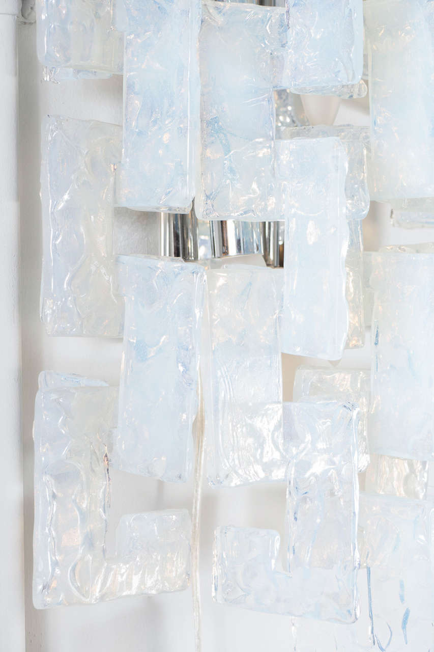 Murano Glass Mid-Century Modernist Iridescent Interlocking Sconces By Mazzega For Sale