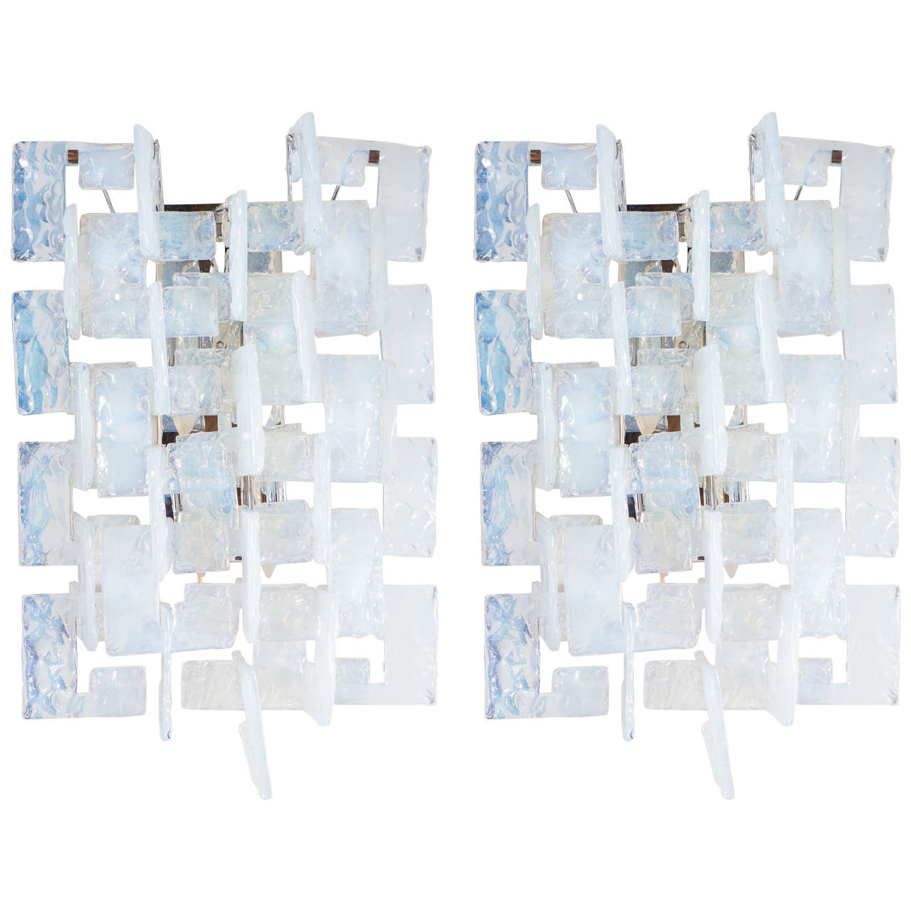 Mid-Century Modernist Iridescent Interlocking Sconces By Mazzega For Sale