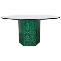 Graphic Mid-Century Modernist Dining Table With Faux Malachite Pedestal Base