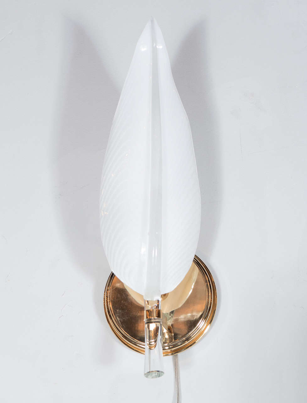 Italian Pair of Mid-Century Modernist Murano Glass Leaf Sconces by Barovier e Toso