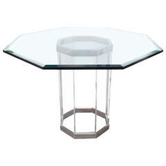 Luxe Mid-Century Modernist Octagonal Dining Table in Chrome, Lucite and Glass