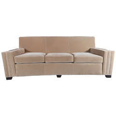 Exceptional Art Deco Sofa In Camel Mohair With Inset Deco Fan Design