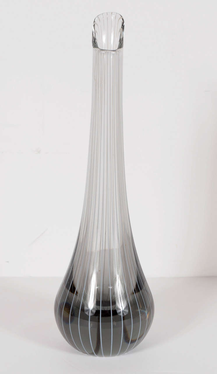 MidCentury Modern Smoked Grey Hand Blown Glass Teardrop Form Swedish