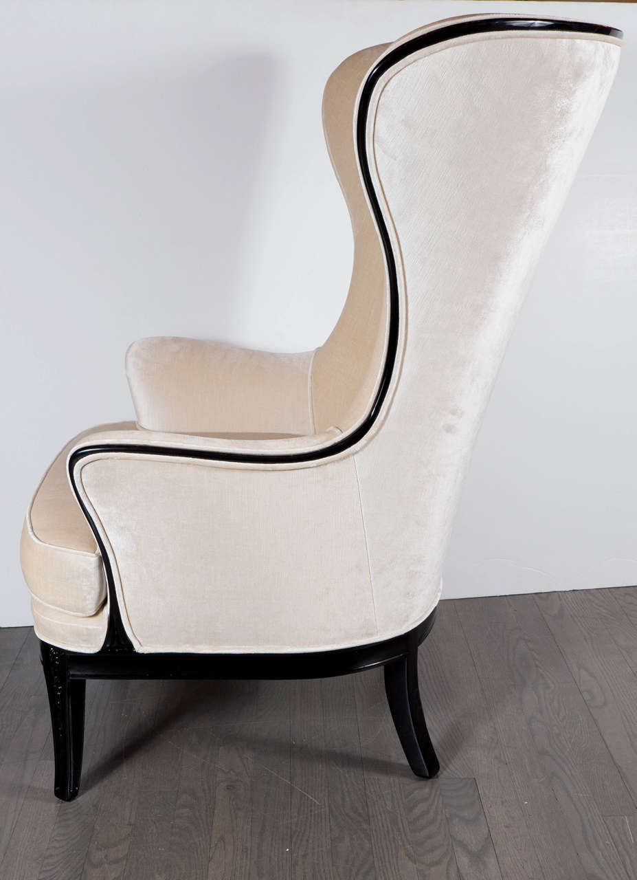 Exceptional MidCentury High Back Chair in Oyster Velvet Upholstery at 1stdibs