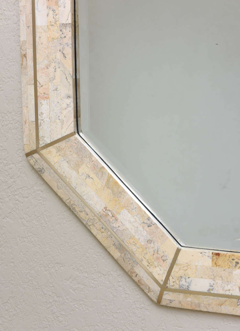 Hollywood Regency Maitland-Smith Tessellated Marble Console and Mirror with Brass Inlays