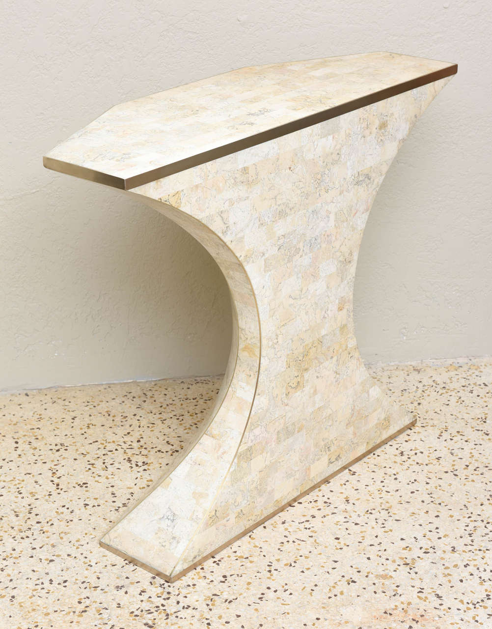 Maitland-Smith Tessellated Marble Console and Mirror with Brass Inlays 2