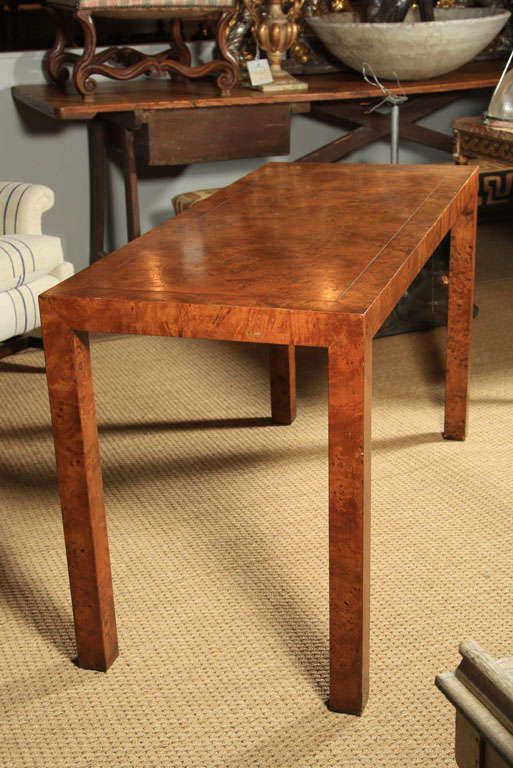 Mid-20th Century Burlwood Parsons Table For Sale
