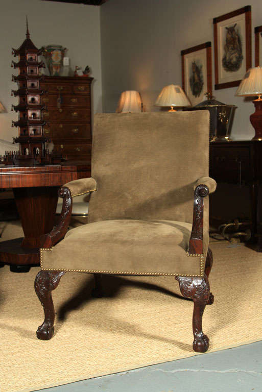 19th Century Handcarved  English Library Chair For Sale