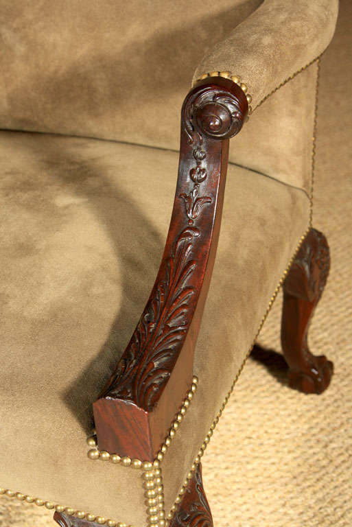 Wood Handcarved  English Library Chair For Sale