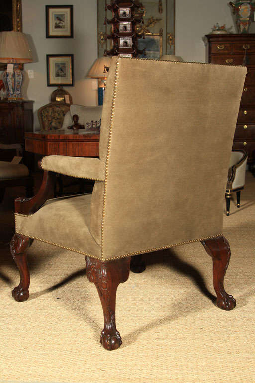 Handcarved  English Library Chair For Sale 3