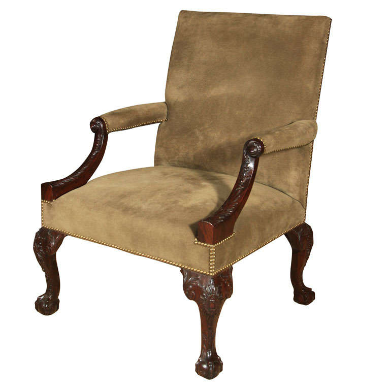 Handcarved  English Library Chair For Sale