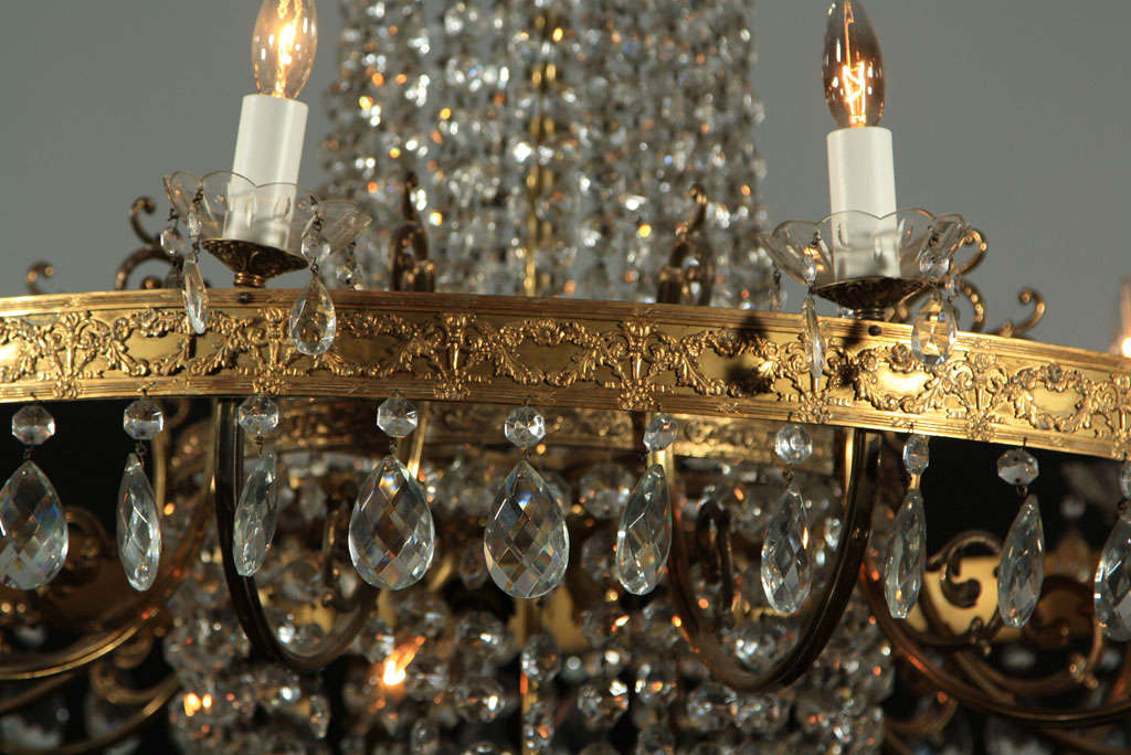 Brass Pair of French Beaded Chandeliers For Sale