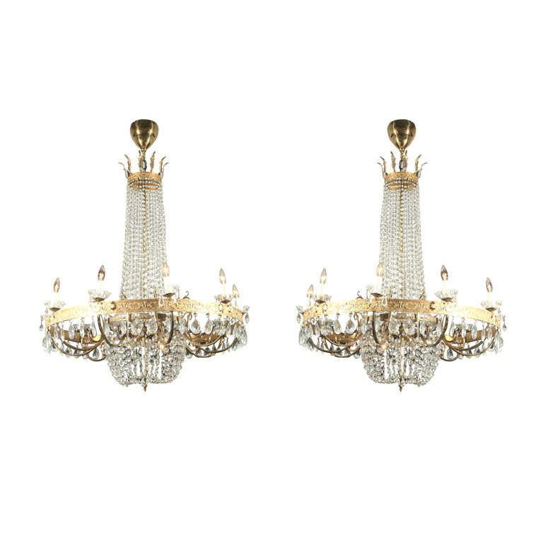 Pair of French Beaded Chandeliers For Sale