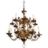 Antique Dutch Brass Sixteen Light Chandelier